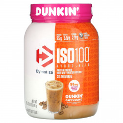 Dymatize, ISO100, гидролизованный, 100% изолят сывороточного протеина, Dunkin 'Cappuccino, 610 г (1,3 фунта)