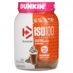 Dymatize, ISO100, гидролизованный, 100% изолят сывороточного протеина, Dunkin 'Mocha Latte, 650 г (1,4 фунта)