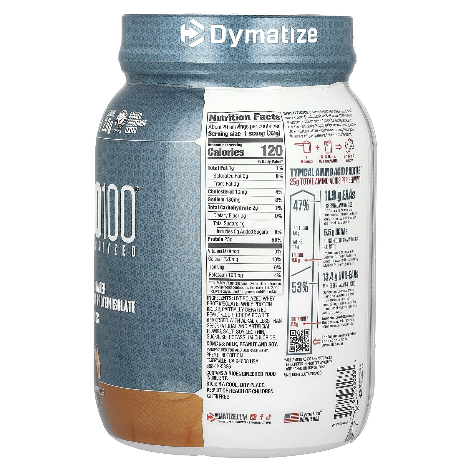 Dymatize, ISO100, гидролизованный, 100% изолят сывороточного протеина, со вкусом шоколада и арахисового масла, 650 г (1,43 фунта)