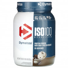 Dymatize, ISO100, гидролизованный, 100% изолят сывороточного протеина, печенье и сливки, 620 г (1,36 фунта)