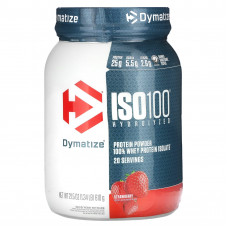 Dymatize, ISO100, гидролизованный, 100% изолят сывороточного протеина, клубника, 610 г (1,34 фунта)