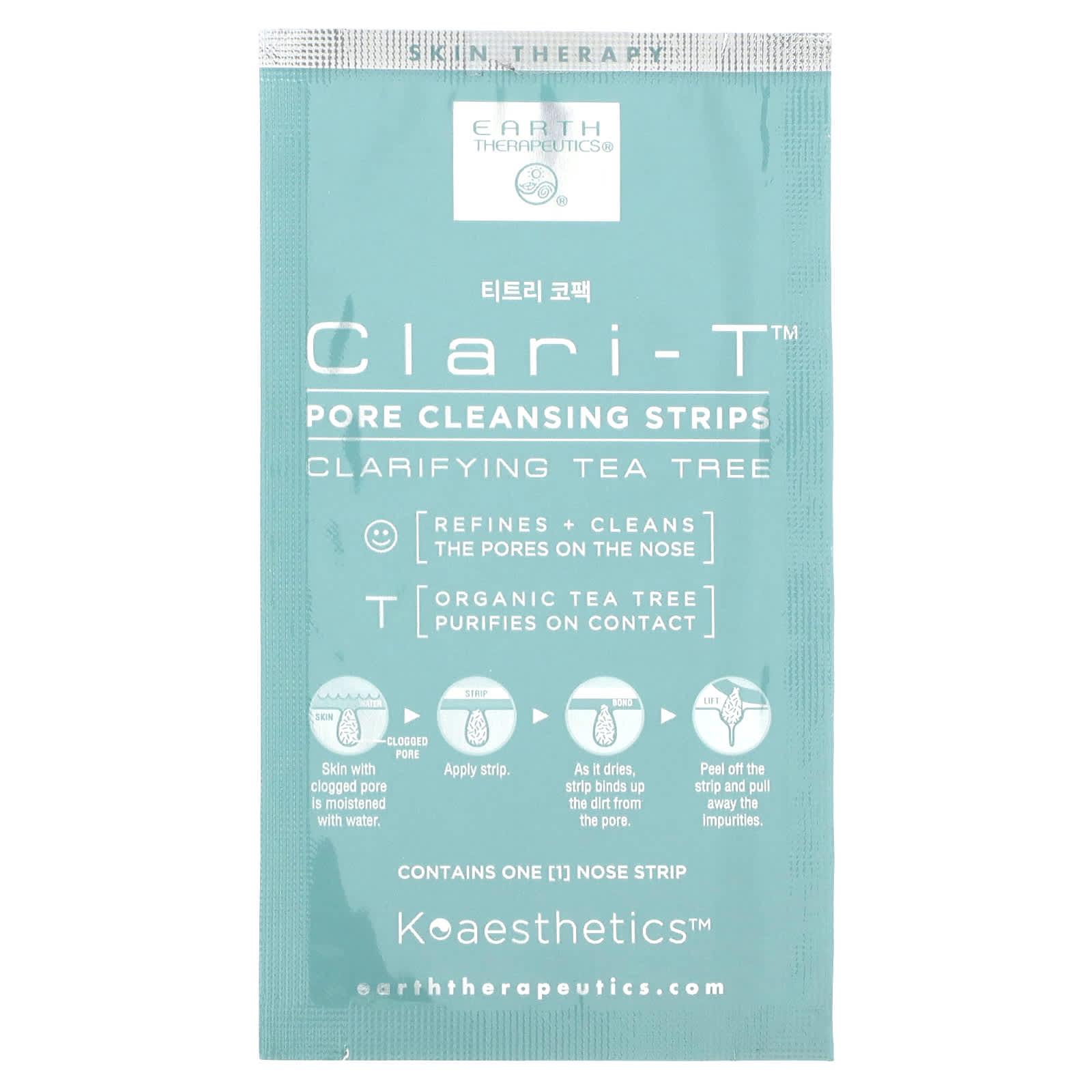 Earth Therapeutics, Clari-T Pore Cleansing Strips, очищающее средство с чайным деревом, 6 полосок для носа