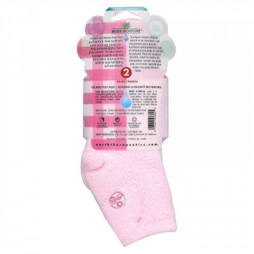 Earth Therapeutics, Aloe Moisture, носки с алоэ, розовые и белые, 2 пары