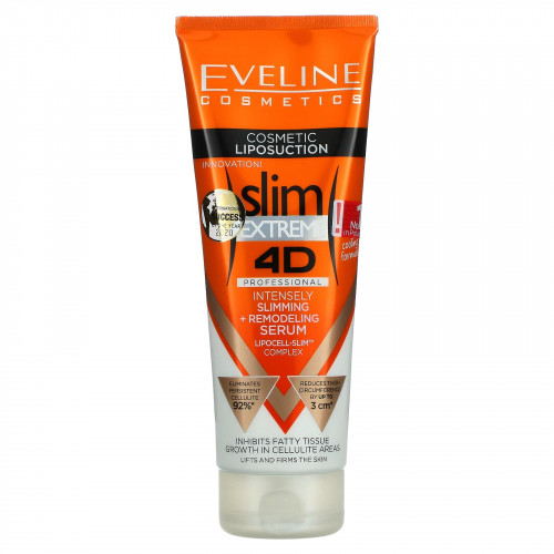Eveline Cosmetics, Slim Extreme 4D, профессиональная сыворотка для интенсивного восстановления и ремоделирования, 250 мл (8,8 жидк. Унции)
