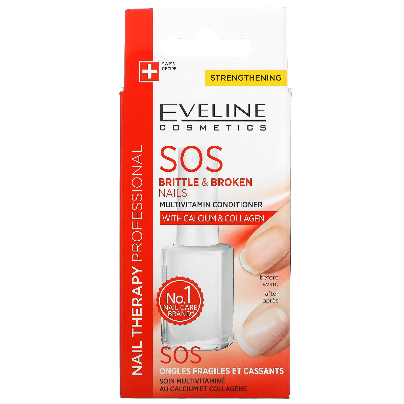 Eveline Cosmetics, SOS мультивитаминный кондиционер для ломкости и ломкости ногтей, 12 мл (0,42 жидк. Унции)