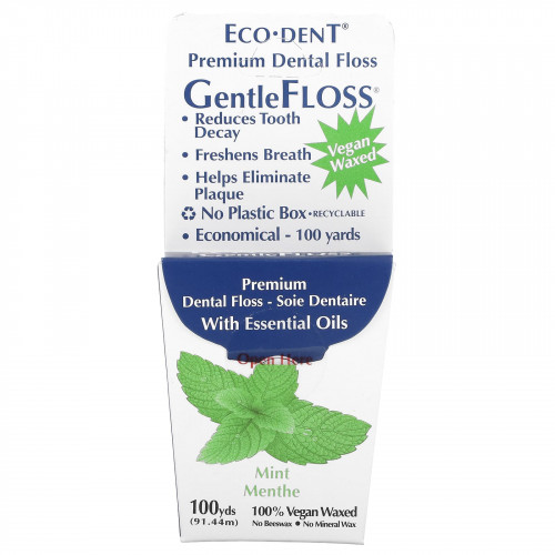 Eco-Dent, GentleFloss Зубная Нить, Мята 91.44 м