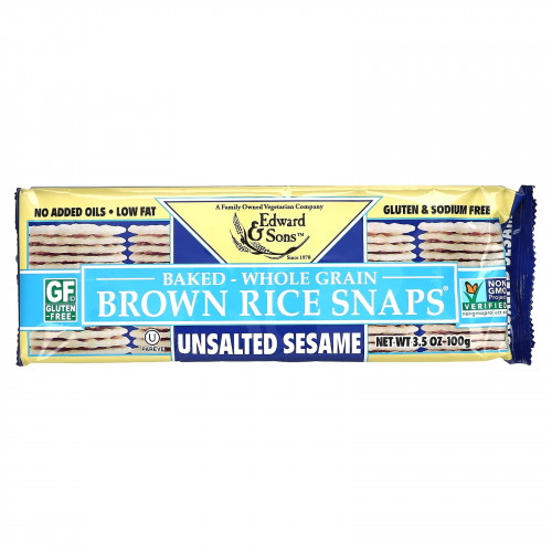 Edward & Sons, Baked Brown Rice Snaps (Запеченные бисквиты из коричневого риса), несоленный кунжут, 100 г