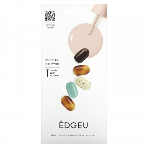 Edgeu, Гелевые обертывания для ногтей Perfect, ENA212, шоколадная конфета с черным сахаром, набор из 16 полосок