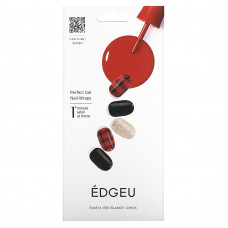 Edgeu, Гелевые обертывания для ногтей Perfect, ENA514, красное одеяло в клетку, набор из 16 полосок