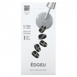 Edgeu, Гелевые обертывания для ногтей Perfect, ENA916, черный магнит, набор из 16 полосок