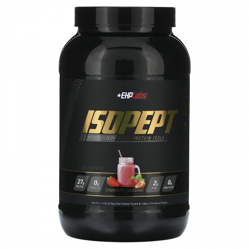 EHPlabs, IsoPept, гидролизованный изолят сывороточного протеина, клубничный молочный коктейль, 972 г (2,14 фунта)