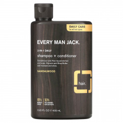 Every Man Jack, Ежедневный шампунь и кондиционер 2-в-1, для всех типов волос, сандаловое дерево, 400 мл (13,5 жидк. Унции)