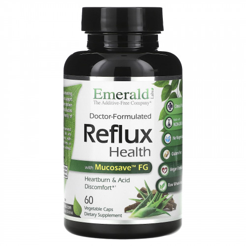 Emerald Laboratories, Reflux Health с Mucosave FG, 60 растительных капсул