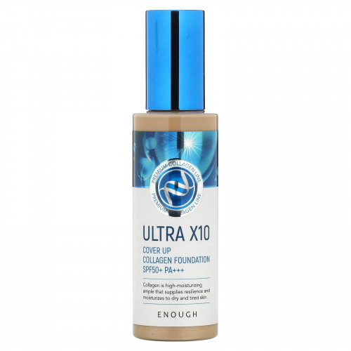Enough, Ultra 10X Cover Up Collagen Foundation, SPF 50+ PA +++, # 21, 100 г (3,53 унции)