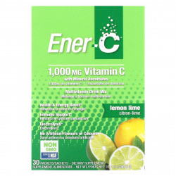 Ener-C, витамин C, смесь для приготовления мультивитаминного напитка со вкусом лайма и лимона, 1000 мг, 30 пакетиков, 9,56 г (0,3 унции) в каждом