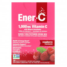 Ener-C, Витамин C, мультивитаминная смесь для приготовления напитков, малина, 1000 мг, 30 пакетиков по 9,28 г (0,3 унции)