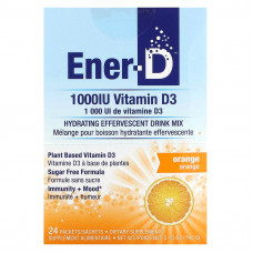 Ener-C, Ener-D, витамин D3, увлажняющая шипучая смесь для приготовления напитка, без сахара, апельсин, 1000 мг, 24 пакетика
