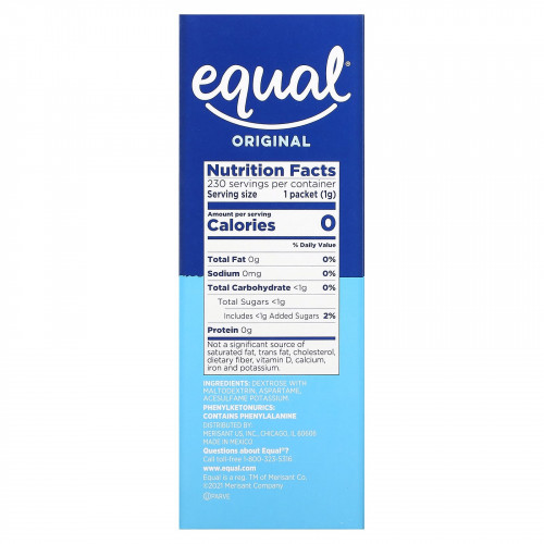 Equal, Нулевой калорийный подсластитель, оригинальный, 230 пакетиков