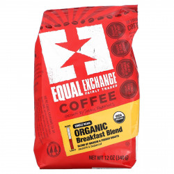 Equal Exchange, органический кофе, смесь для завтрака, цельные зерна, средняя и французская обжарка, 340 г (12 унций)