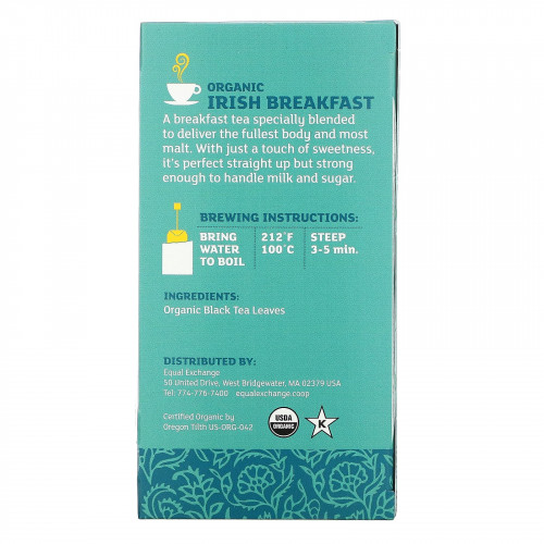 Equal Exchange, Organic Irish Breakfast, черный чай, 20 чайных пакетиков, 40 г (1,41 унции)