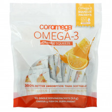 Coromega, Омега-3, апельсиновые пакетики для выдавливания, 120 пакетиков по 2,5 г (каждый)
