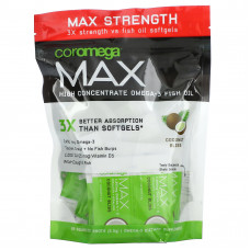 Coromega, Max, высококонцентрированный рыбий жир с омега-3, кокосовое наслаждение, 1200 мг, 60 выдавливаемых пакетиков (шотов) по 2,5 г