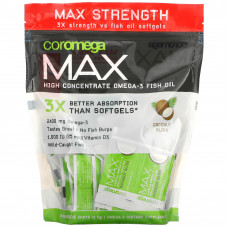 Coromega, Max High Concentrate Omega-3 Fish Oil, Coconut Bliss, 90 выжимок, 2,5 г каждый
