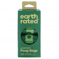 Earth Rated, пакеты для уборки за собаками, без запаха, 120 пакетов, 8 запасных рулонов