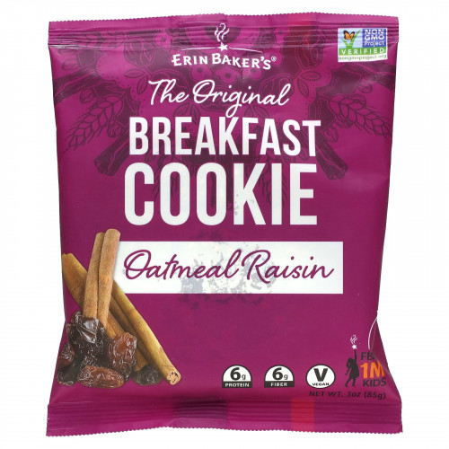 Erin Baker's, The Original Breakfast Cookie, Oatmeal Raisin, 12 Cookies,  3 oz (85 g) Each (Товар снят с продажи) 