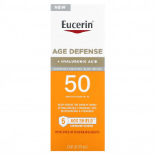 Eucerin, Age Defense, легкий солнцезащитный лосьон для лица, SPF 50, без отдушек, 75 мл (2,5 жидк. Унции)