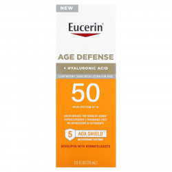 Eucerin, Age Defense, легкий солнцезащитный лосьон для лица, SPF 50, без отдушек, 75 мл (2,5 жидк. Унции)