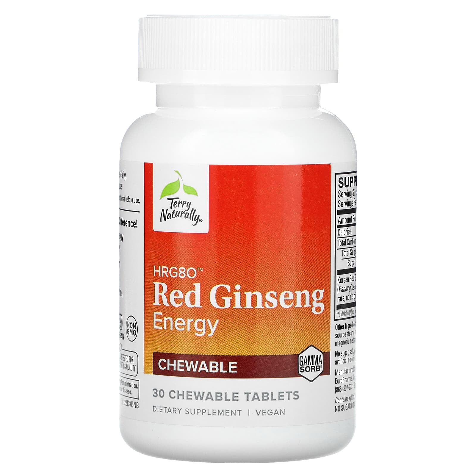 Terry Naturally, HRG80 Red Ginseng Energy, 30 жевательных таблеток