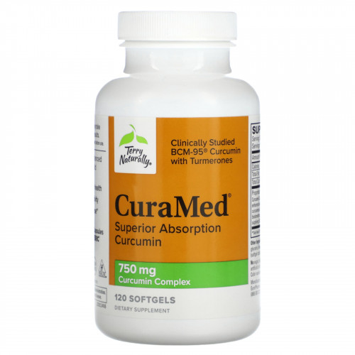 Terry Naturally, CuraMed, куркумин для превосходной усвояемости, 750 мг, 120 мягких таблеток