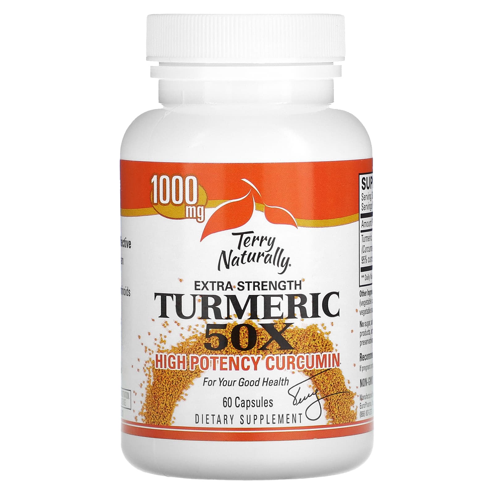 Terry Naturally, Extra Strength Turmeric 50X, высокоэффективный куркумин, 1000 мг, 60 капсул