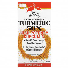 Terry Naturally, Extra Strength Turmeric 50X, высокоэффективный куркумин, 1000 мг, 60 капсул