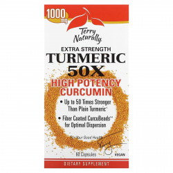 Terry Naturally, Extra Strength Turmeric 50X, высокоэффективный куркумин, 1000 мг, 60 капсул