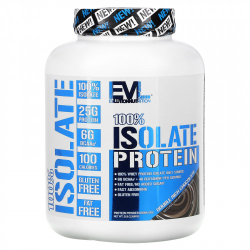 EVLution Nutrition, 100% изолят протеина, шоколад двойного насыщения, 2,268 кг (5 фунтов)