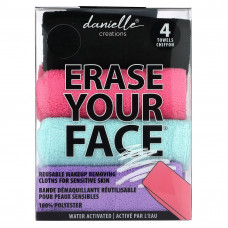 Erase Your Face, Многоразовые салфетки для снятия макияжа, разные цвета, 4 салфетки