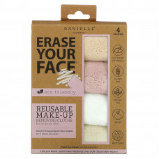 Erase Your Face, Многоразовые салфетки для снятия макияжа, разные цвета, 4 салфетки