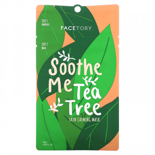 FaceTory, Soothe Me Tea Tree, 2-этапная успокаивающая маска для кожи, 1 набор, 26 г (0,92 жидк. Унции)