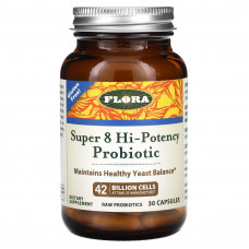 Flora, Super 8, высокоэффективный пробиотик, 42 млрд клеток, 30 капсул