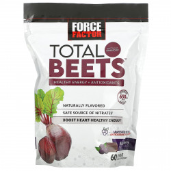 Force Factor, Total Beets, здоровый источник энергии и антиоксидантов, свекла и ягоды асаи, 325 мг, 60 жевательных таблеток