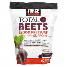 Force Factor, Total Beets, средство для поддержки артериального давления, ягоды асаи, 60 жевательных таблеток