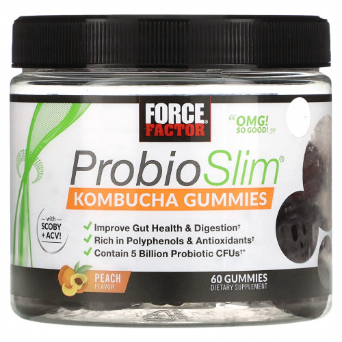 Force Factor, ProbioSlim, жевательные конфеты с комбучей, вкус персика, 60 жевательных конфет