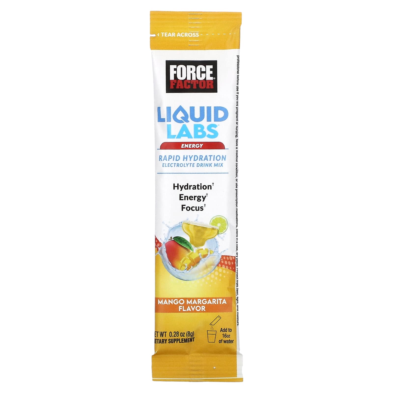 Force Factor, Liquid Labs, Energy, манго и маргарита, 20 пакетиков по 8 г (0,28 унции)