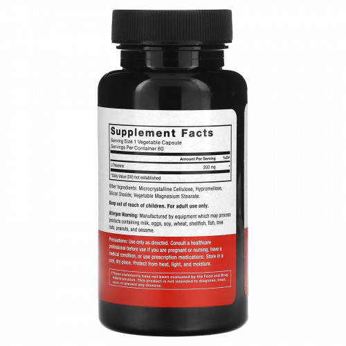 Force Factor, L-теанин, повышенная сила действия, 200 мг, 60 вегетарианских капсул