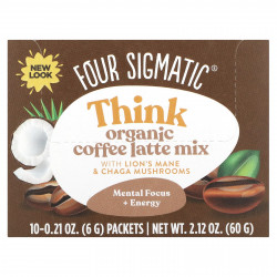 Four Sigmatic, Think, смесь для приготовления органического латте с ежовиком гребенчатым и грибом чага, 10 пакетиков по 6 г (0,21 унции)