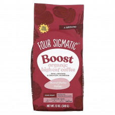Four Sigmatic, Boost, органический кофе с высоким содержанием кофеина, с L-теанином и грибом кордицепс, молотый, темная обжарка, 340 г (12 унций)