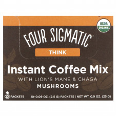 Four Sigmatic, Think, растворимая кофейная смесь с грибами ежовик гребенчатый и чага, 10 пакетиков по 2,5 г (0,09 унции)