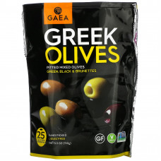 Gaea, греческие оливки, смешанные оливки без косточек, зеленые, черные и коричневатые, 150 г (5,3 унции)